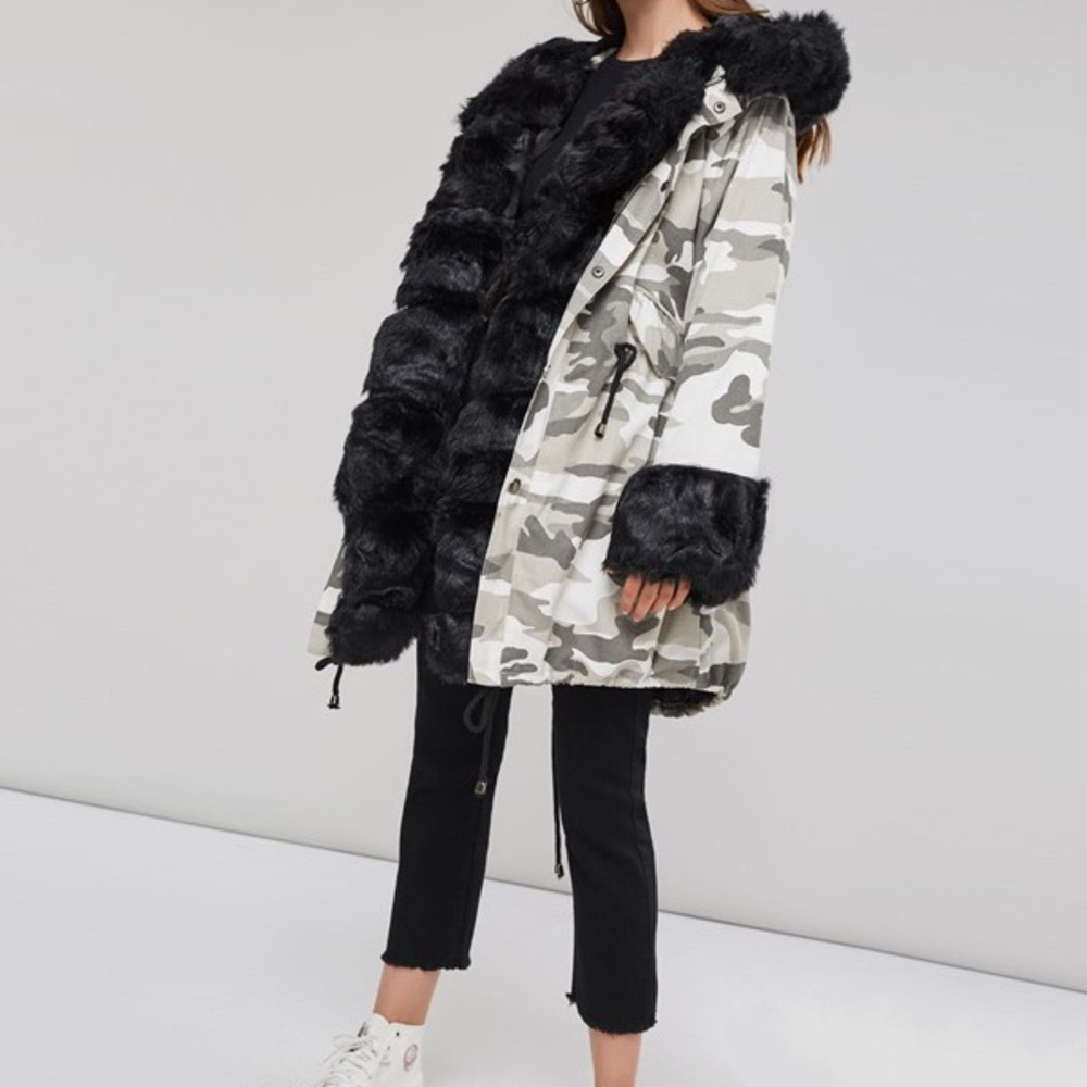 Camo fur coat